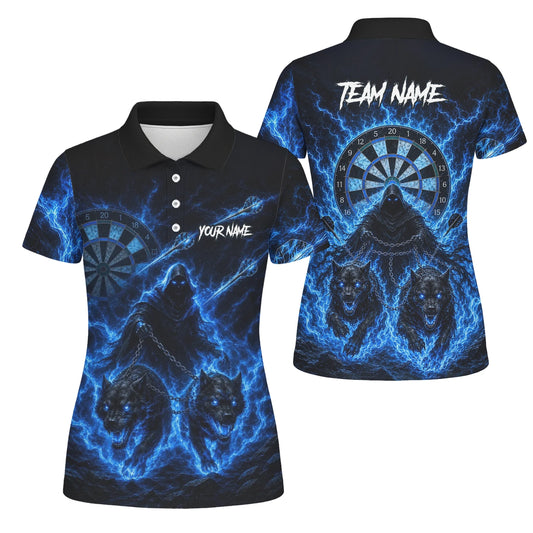 Personalised Black & Blue Grim Reaper and Wolves Darts Shirt For Women X871