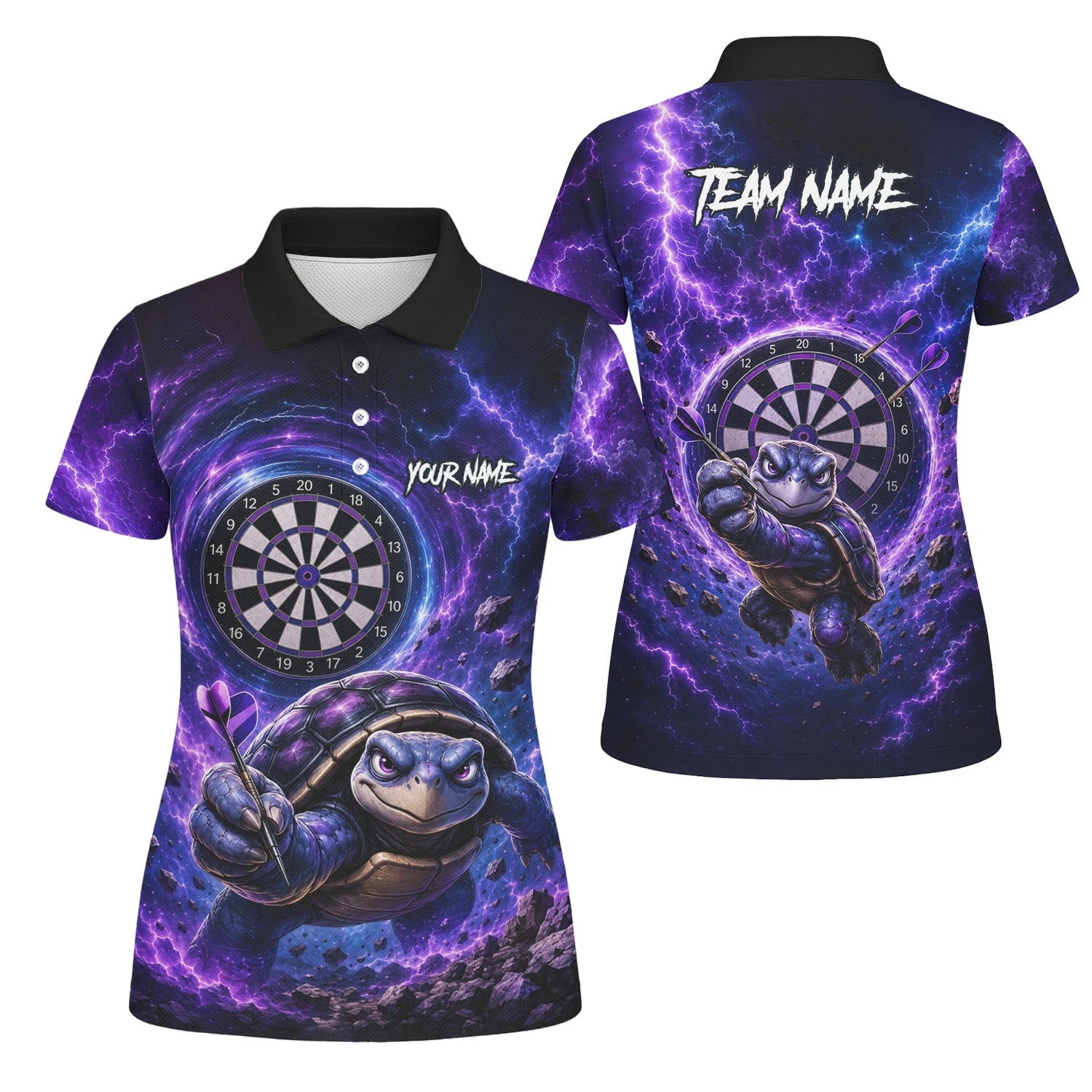 Personalised Purple & Black Turtle Playing Darts Shirt For Women F796