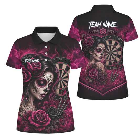 Personalised Black & Pink Sugar Skull Roses Darts Shirt For Women Z109