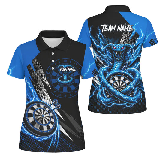 Personalised Blue Lightning Cobra Darts Polo Shirt For Women S015