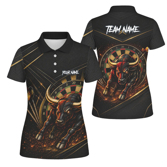 Personalised Black & Gold Bull Darts Polo Shirt For Women K607
