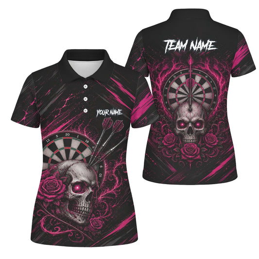 Personalised Black & Pink Skull and Roses Darts Shirt For Women V308