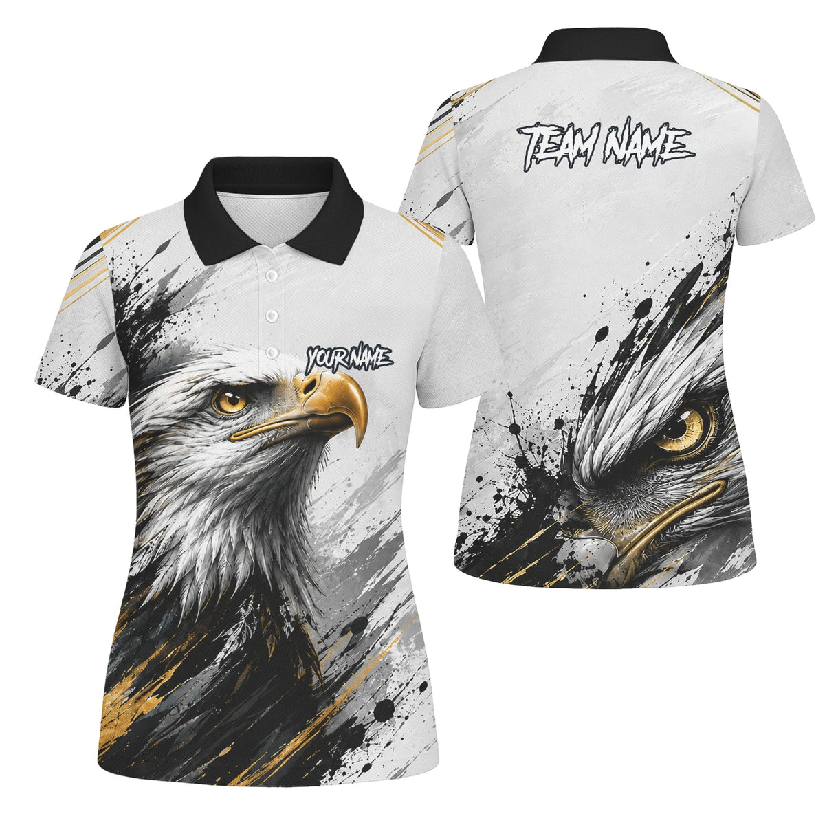 Personalised White Black Gold Bald Eagle Darts Shirt For Women S805