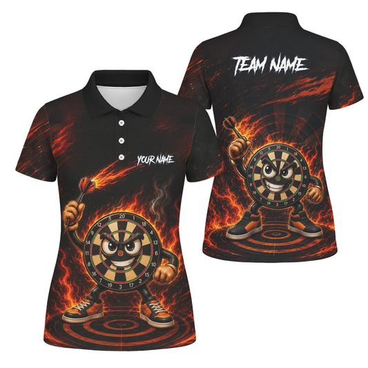 Personalised Black & Red Fiery Dartboard Character Darts Shirt For Women W224