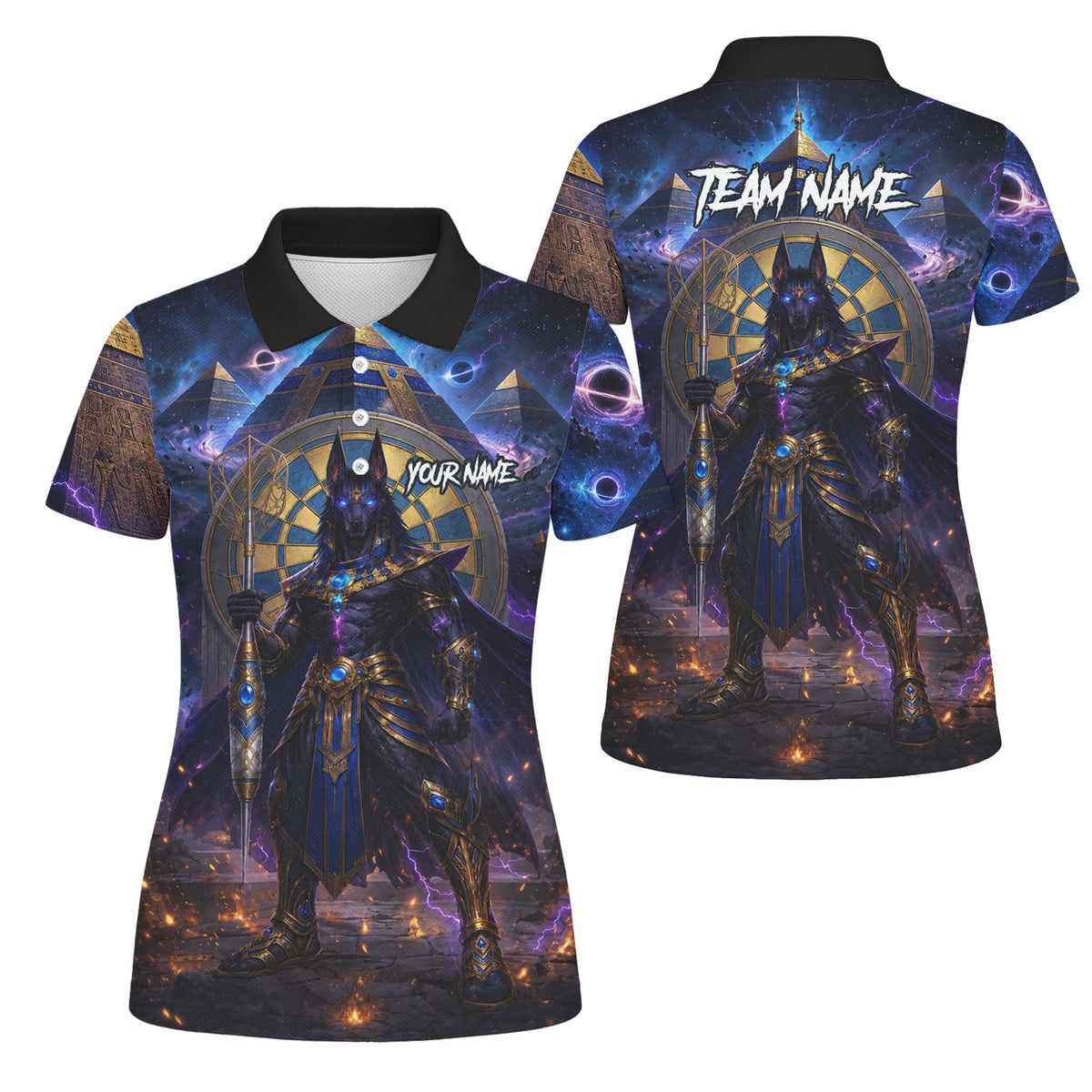 Personalised Blue Gold & Black Anubis Darts Shirt For Women N118