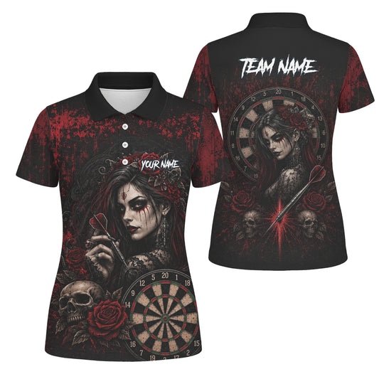 Personalised Black & Red Gothic Woman Skull Darts Shirt For Women W035