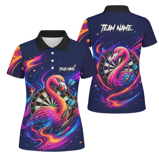 Personalised Neon Flamingo Galaxy Darts Polo Shirt For Women D064