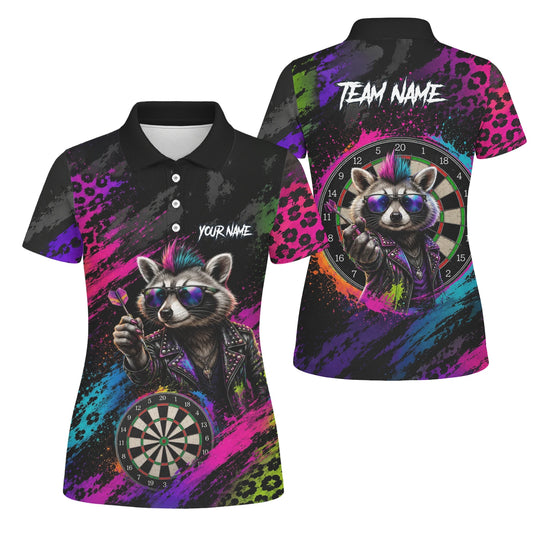 Personalised Black Multicolour Punk Raccoon Dartboard Darts Shirt For Women E164