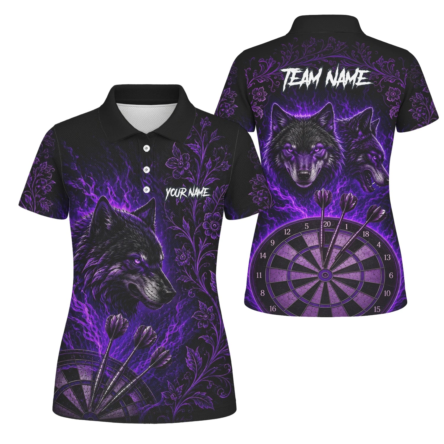 Personalised Black & Purple Wolf Dartboard Darts Shirt For Women J133