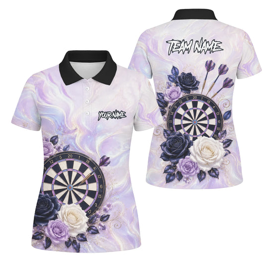 Personalised Purple Marble Rose Darts Polo Shirt For Women S206