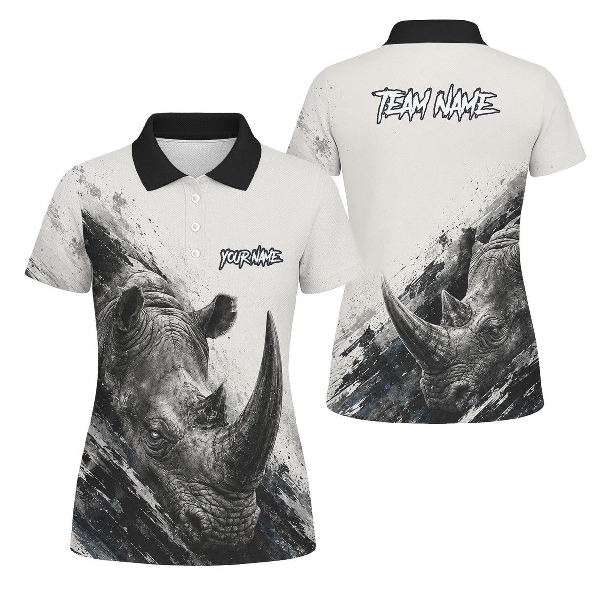 Personalised White Black Grey Rhino Darts Shirt For Women C312