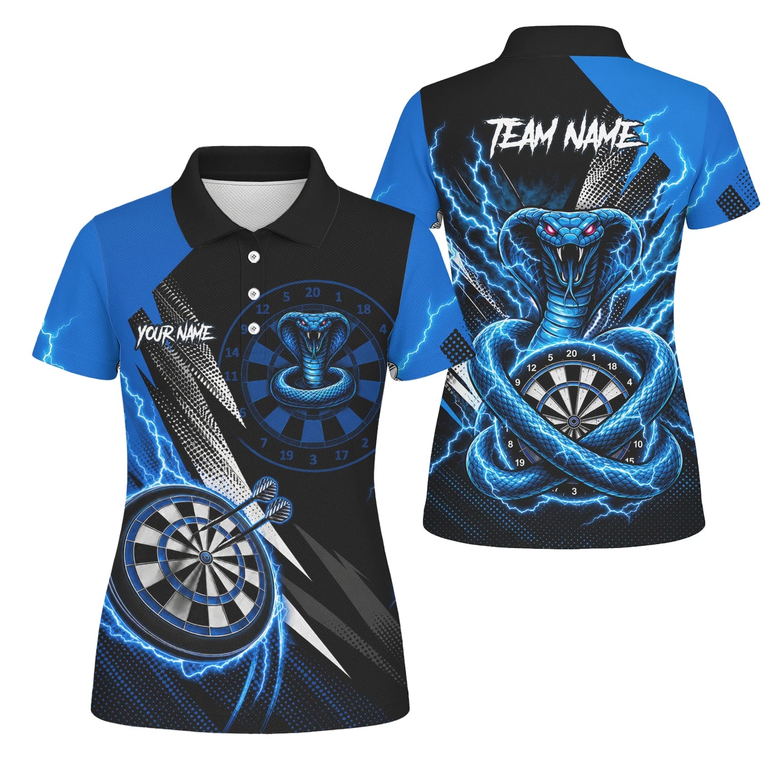 Personalised Blue Lightning Cobra Darts Polo Shirt For Women S015