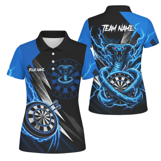 Personalised Blue Lightning Cobra Darts Polo Shirt For Women S015