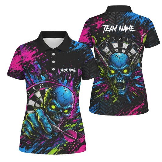 Personalised Neon Blue Green & Pink Skull Dartboard Darts Shirt For Women S232