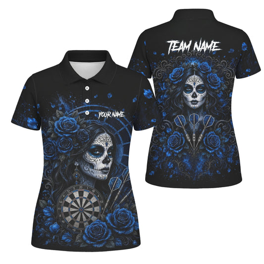 Personalised Black & Blue Sugar Skull Roses Darts Shirt For Women I884