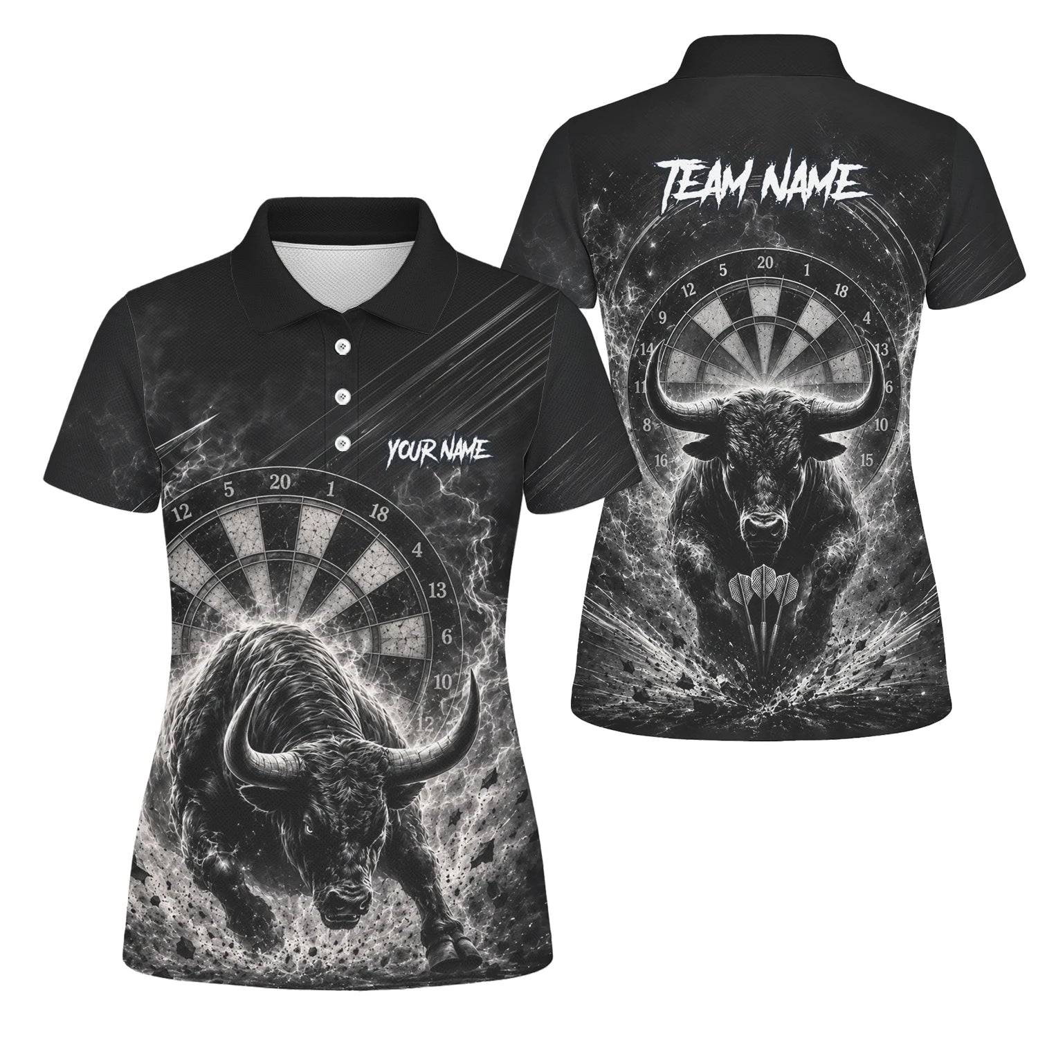 Personalised Black & White Bull Head Darts Shirt For Women V420