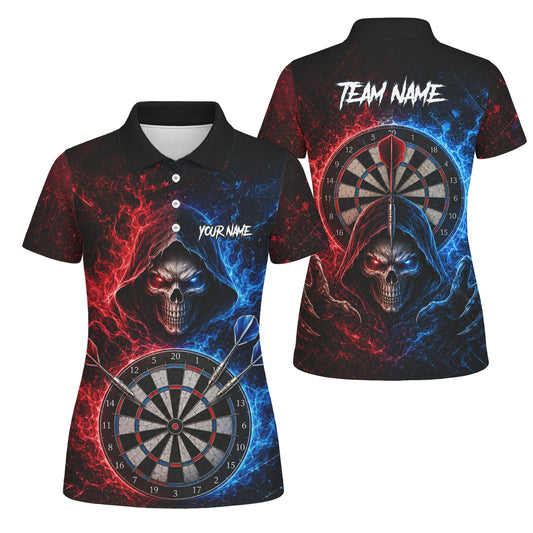 Personalised Red & Blue Split Skull Darts Polo Shirt For Women L857