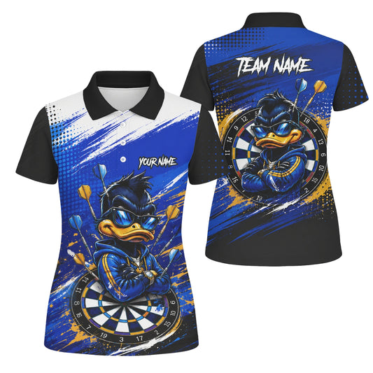 Personalised Blue & Gold Cool Duck Darts Polo Shirt For Women L859