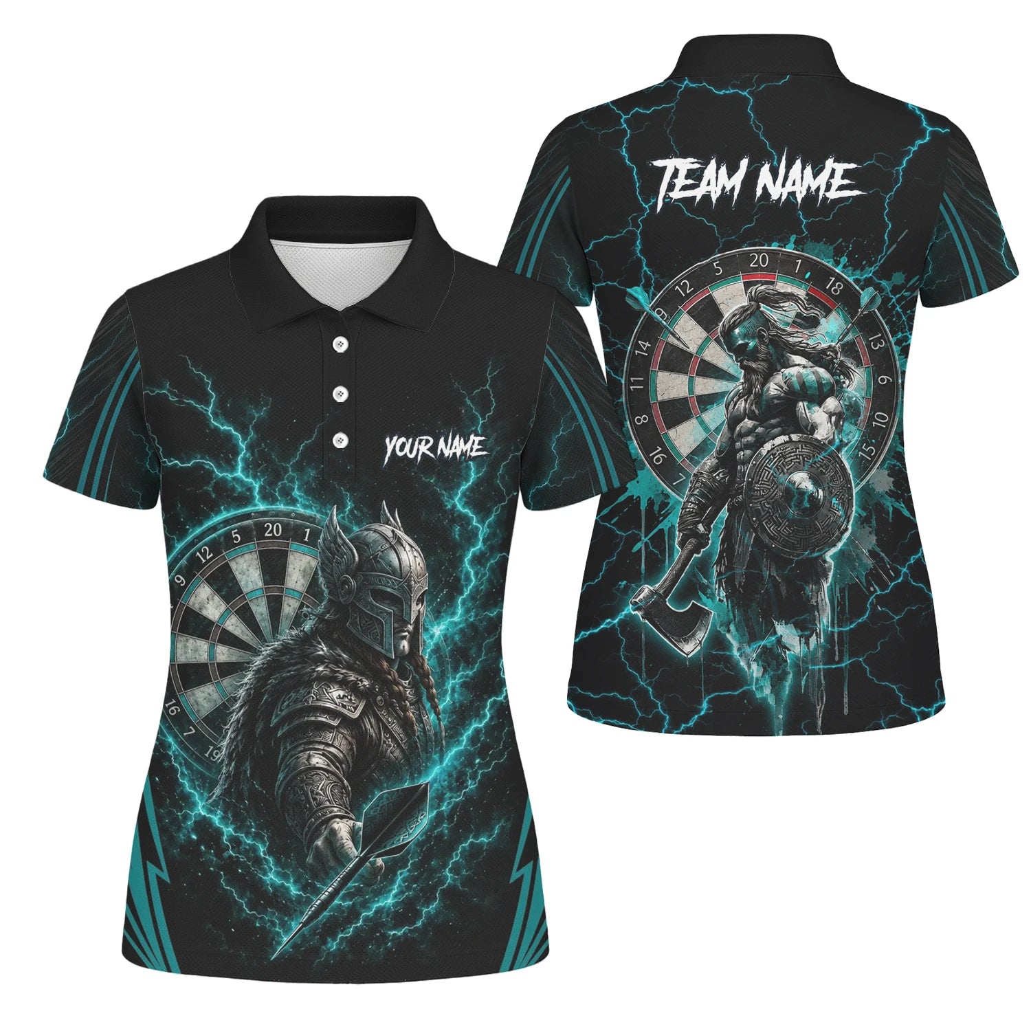Personalised Teal Lightning Viking Darts Polo Shirt For Women O328