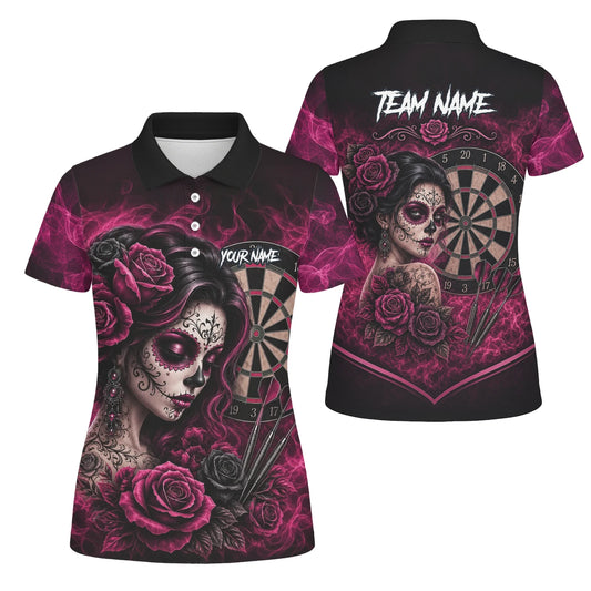 Personalised Black & Pink Sugar Skull Roses Darts Shirt For Women Z109