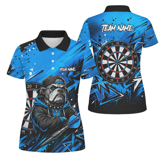 Personalised Blue & Black Bulldog Darts Shirt For Women D529