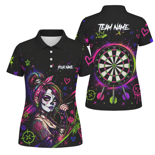 Personalised Black Neon Sugar Skull Woman Darts Shirt For Women K745
