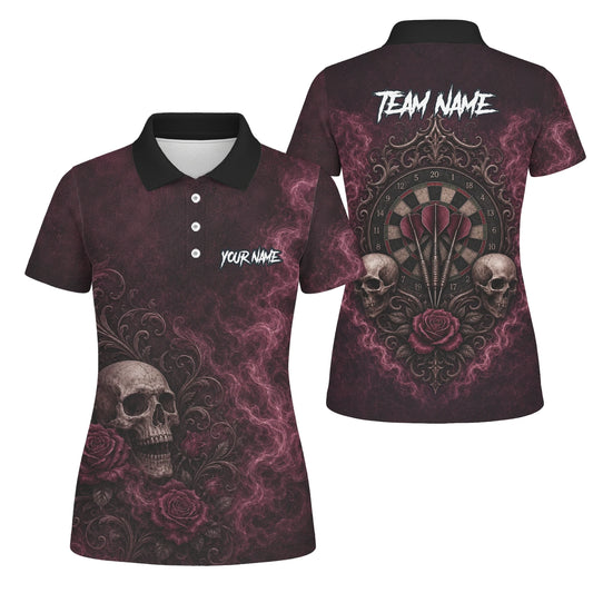 Personalised Burgundy & Black Skull Rose Darts Shirt For Women U786