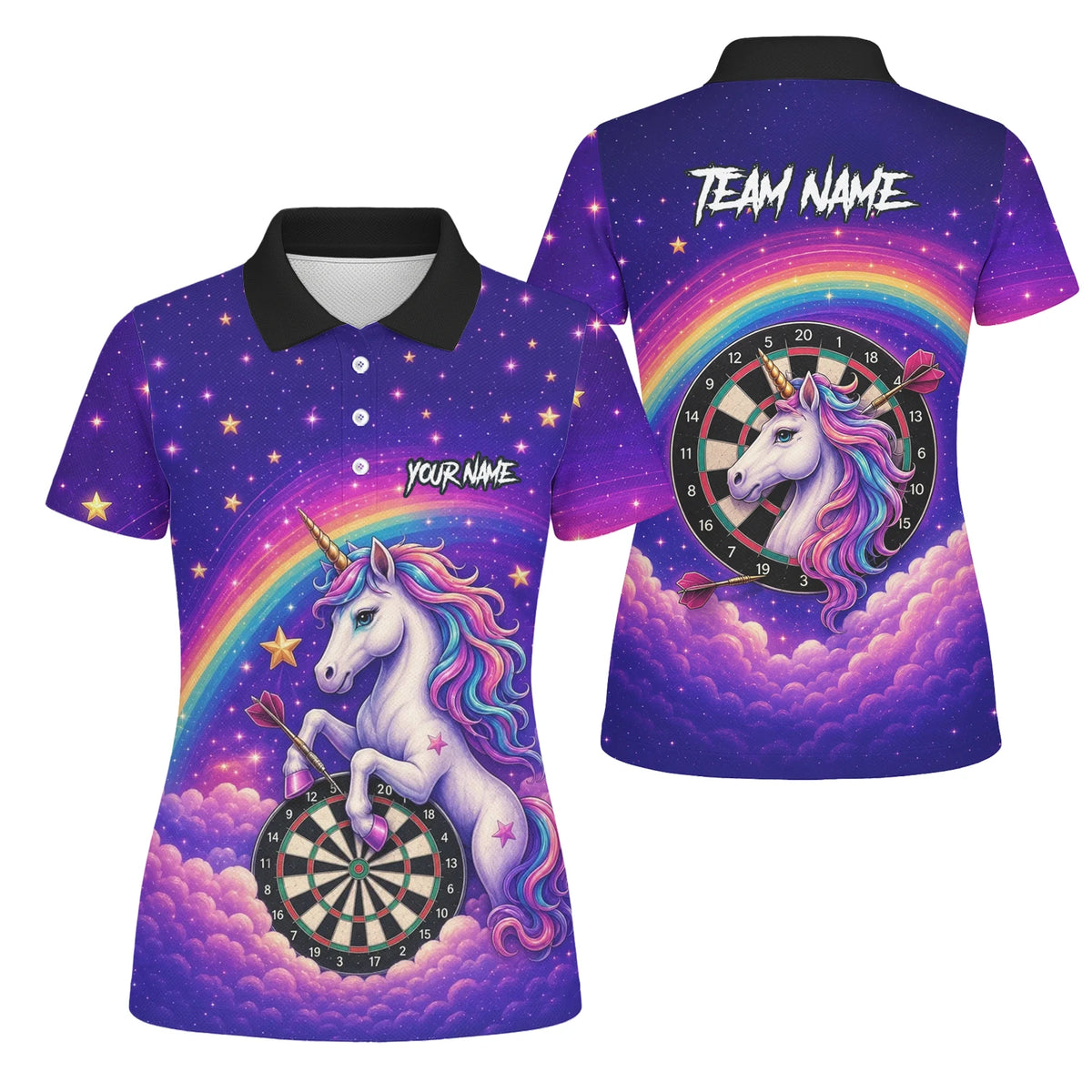 Personalised Rainbow Unicorn Darts Polo Shirt For Women V221