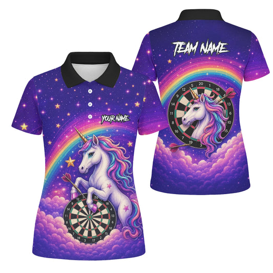 Personalised Rainbow Unicorn Darts Polo Shirt For Women V221