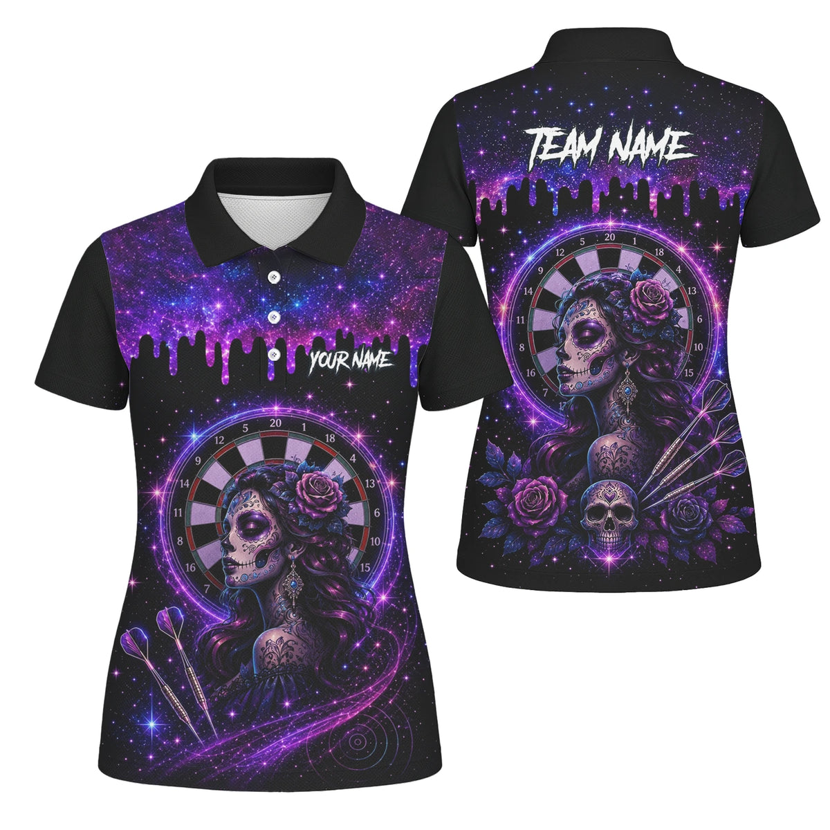 Personalised Purple Galaxy Sugar Skull Darts Shirt For Women Z967