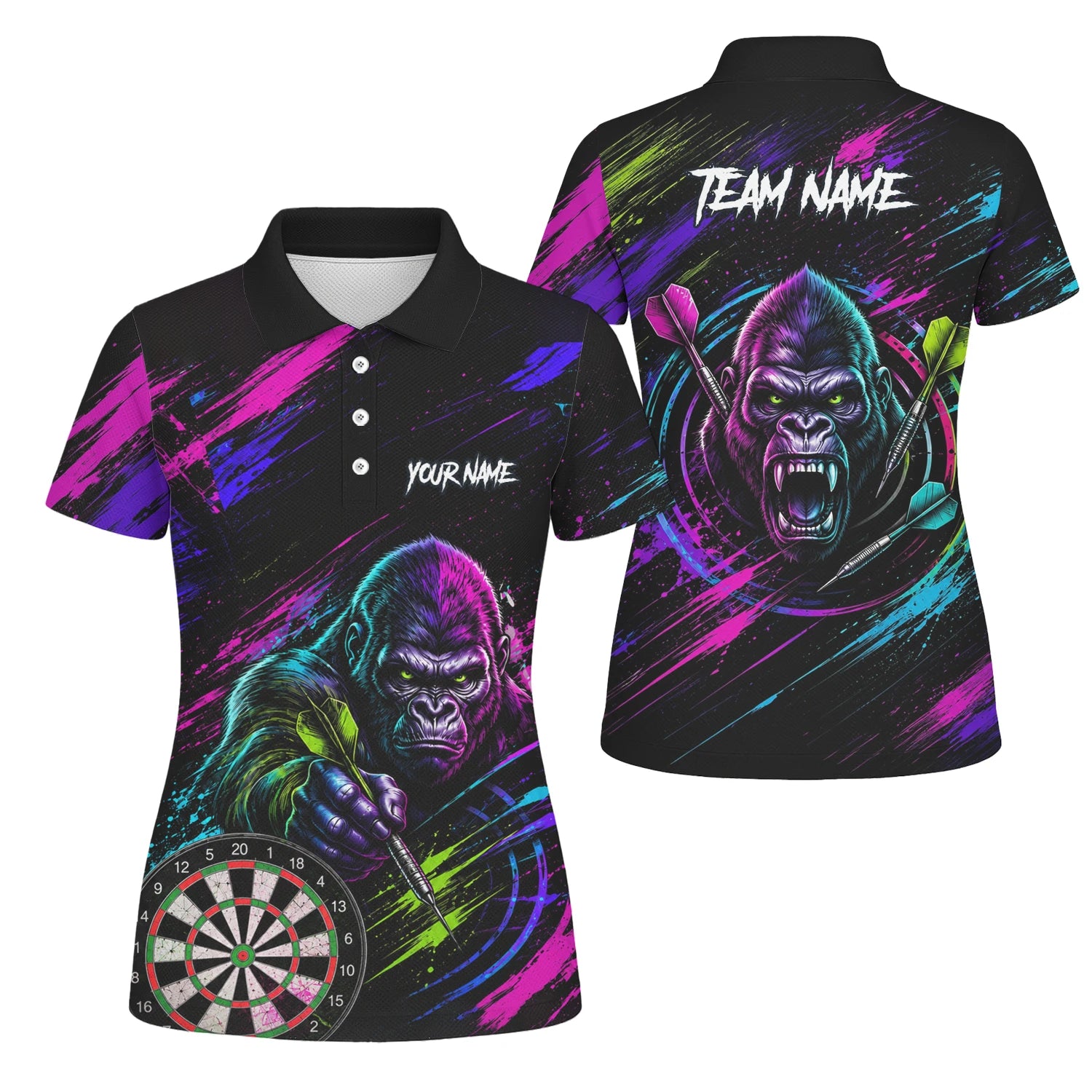 Personalised Black Pink & Purple Gorilla Darts Shirt For Women U874