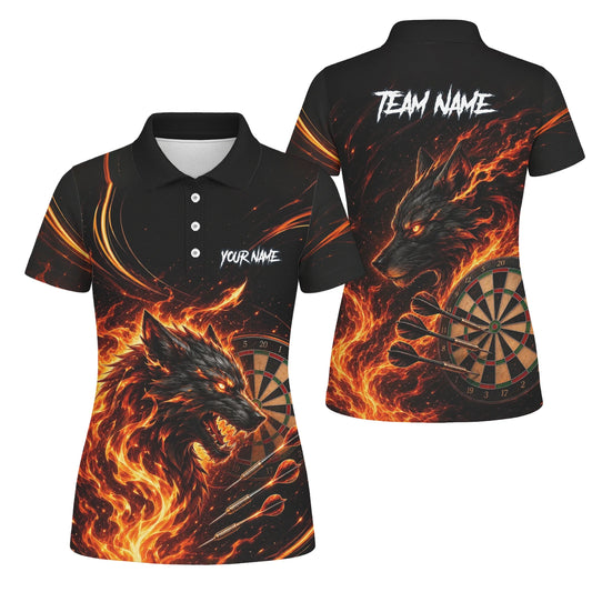 Personalised Flaming Wolf Darts Polo Shirt For Women W521