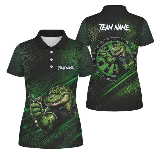 Personalised Black & Green Crocodile Darts Player Shirt For Women I987
