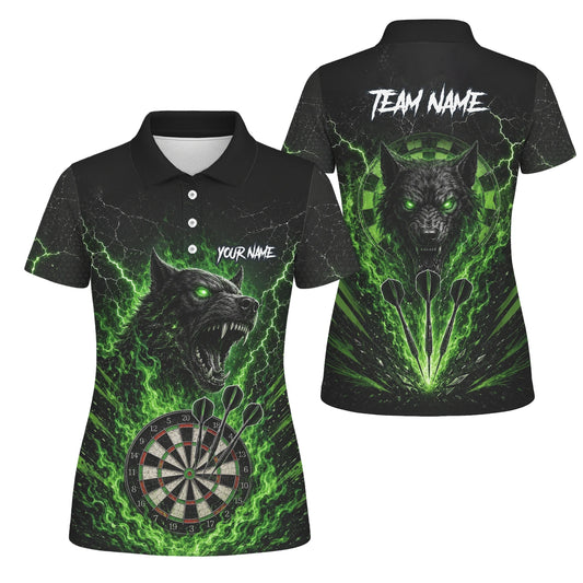 Personalised Black & Green Wolf Dartboard Darts Shirt For Women F303