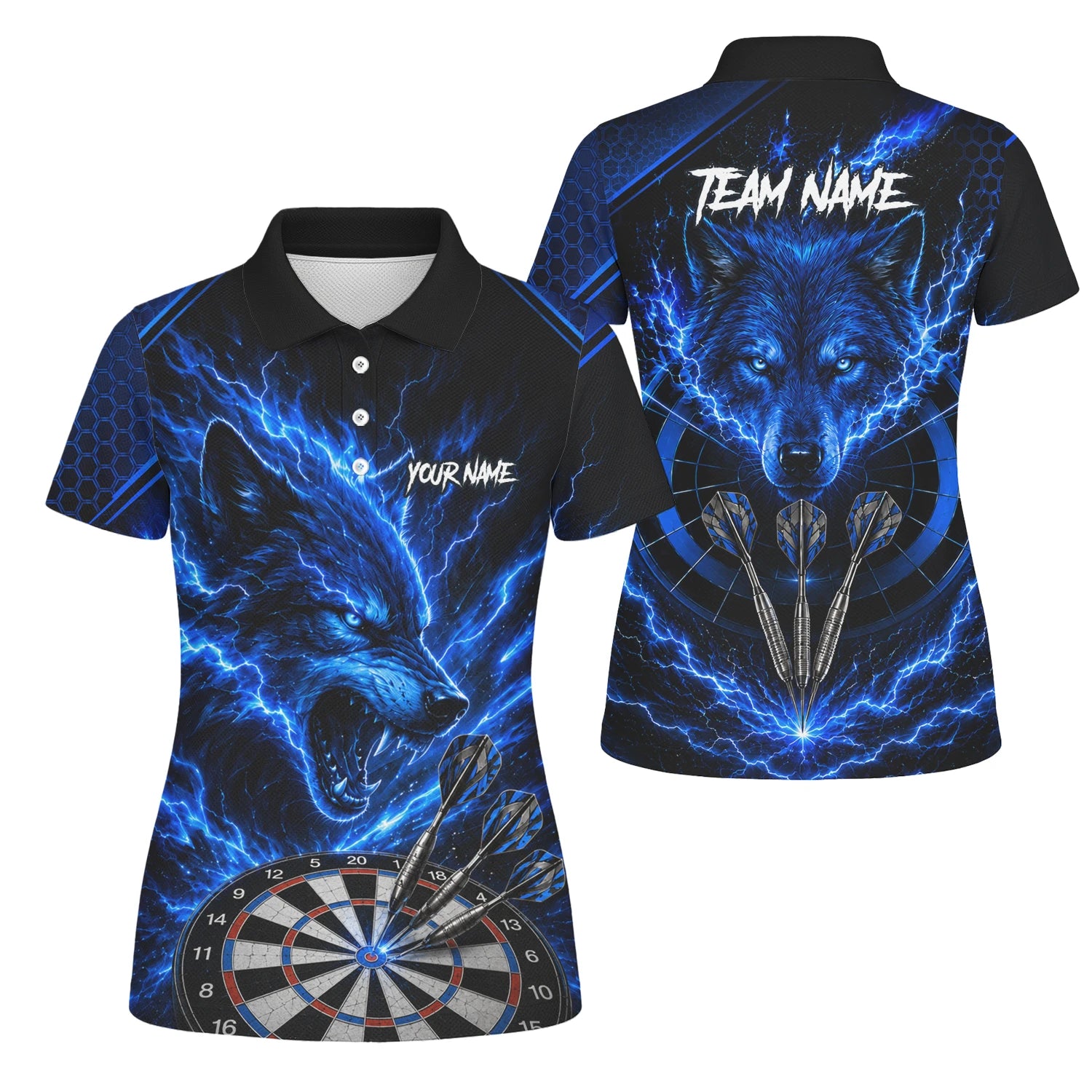 Personalised Black & Blue Wolf Lightning Darts Shirt For Women Y375