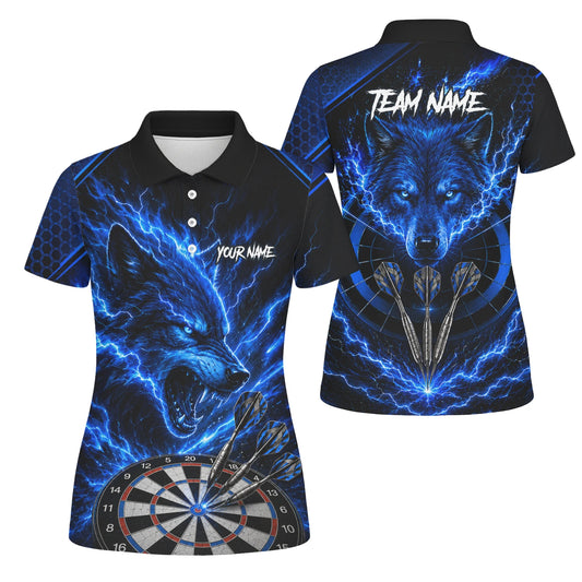 Personalised Black & Blue Wolf Lightning Darts Shirt For Women Y375