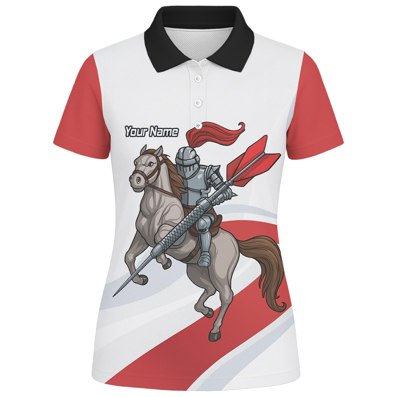Personalised Medieval Knight Horse Dart Polo Shirt Red White For Men C4048 additional image 1