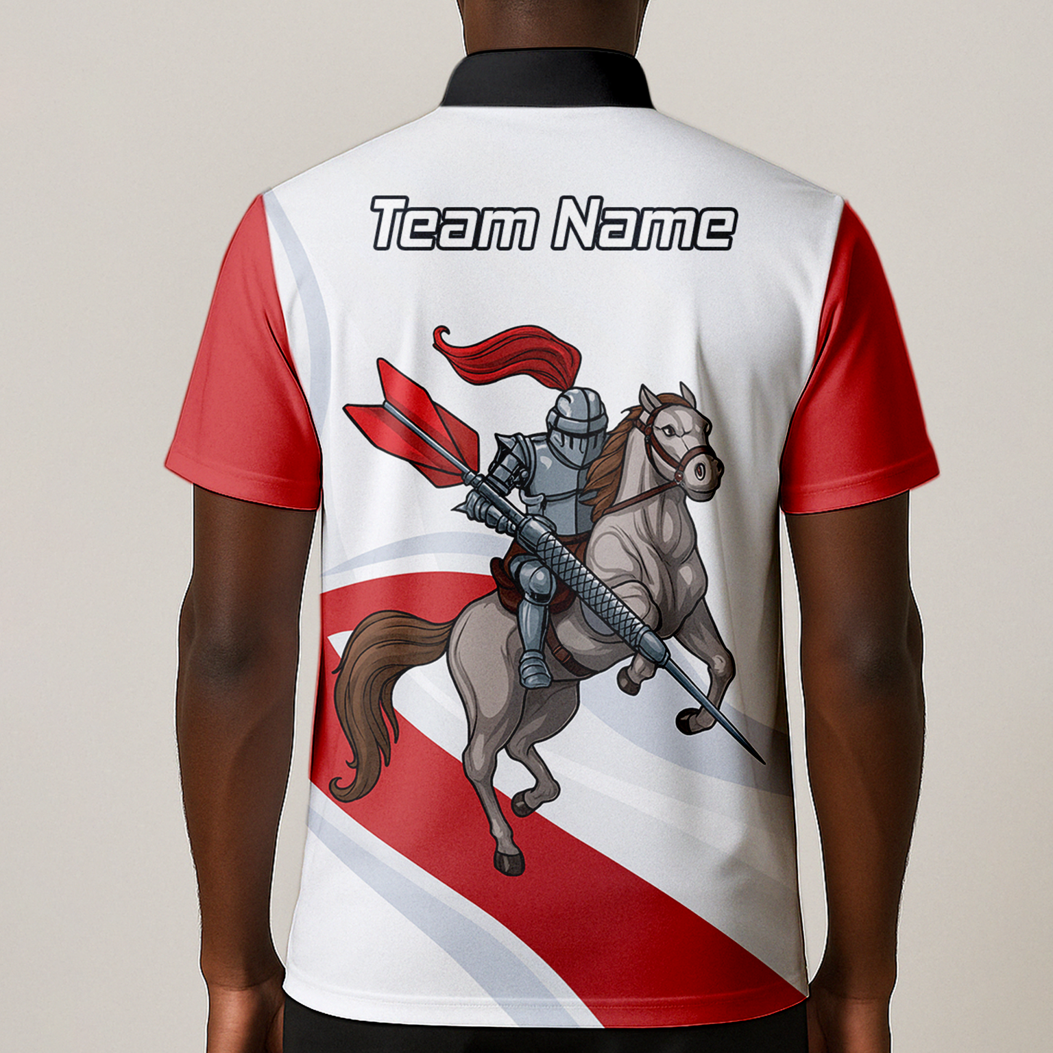 Personalised Medieval Knight Horse Dart Polo Shirt Red White For Men C4048 additional image 1