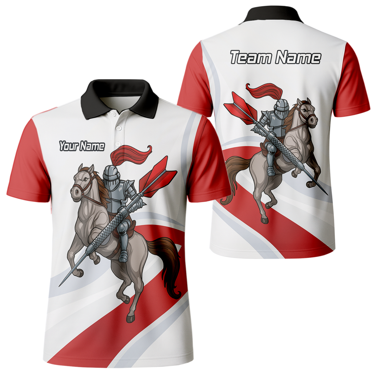 Personalised Medieval Knight Horse Dart Polo Shirt Red White For Men C4048 main image - polo No