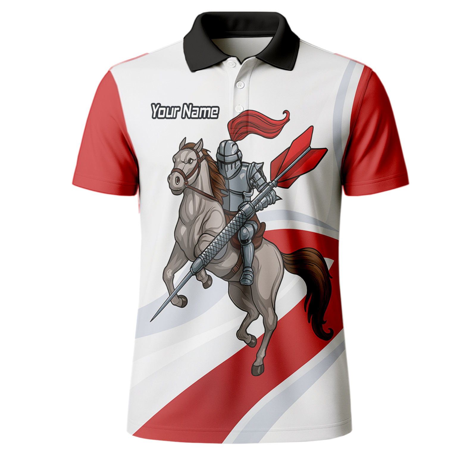 Personalised Medieval Knight Horse Dart Polo Shirt Red White For Men C4048 additional image 2