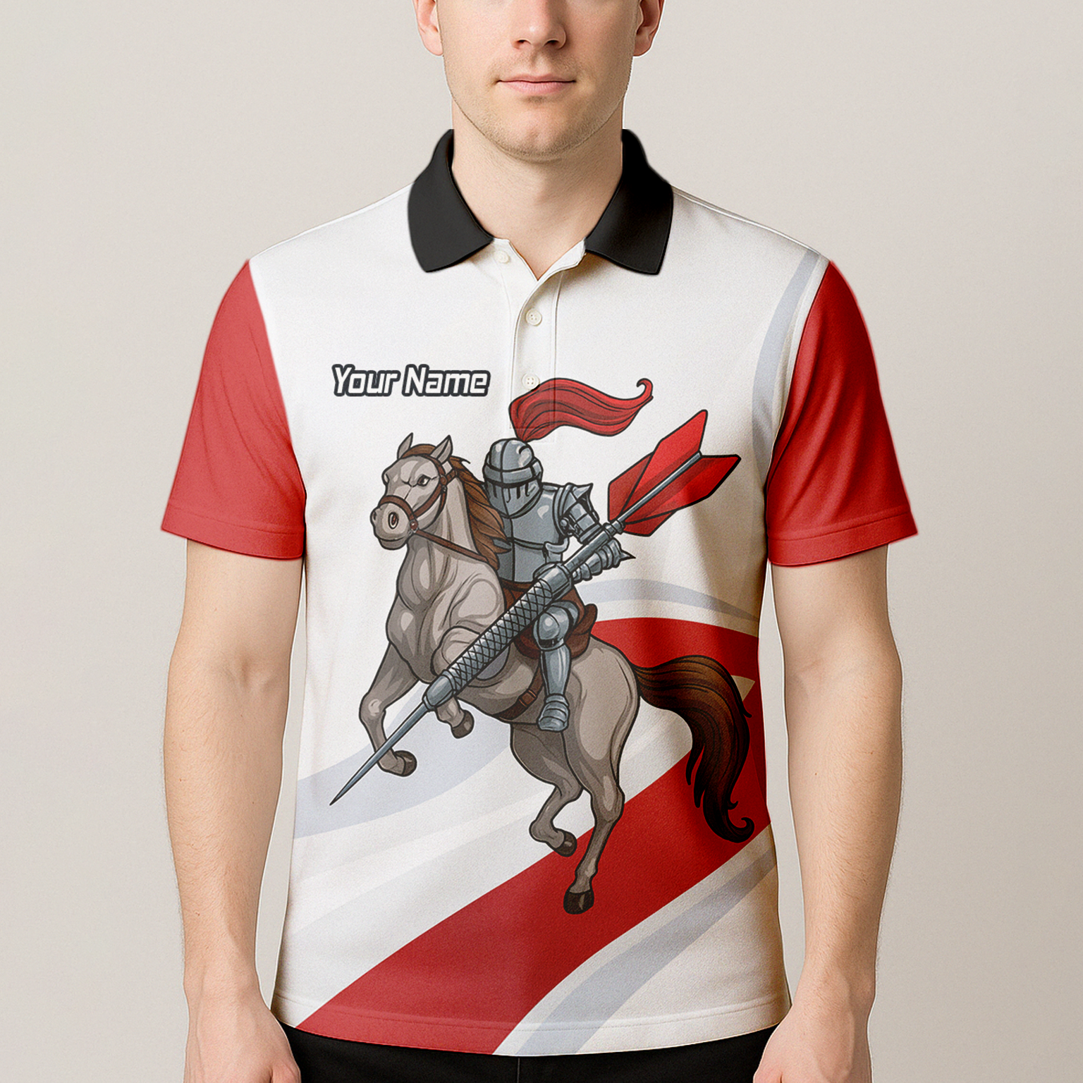 Personalised Medieval Knight Horse Dart Polo Shirt Red White For Men C4048 additional image 4