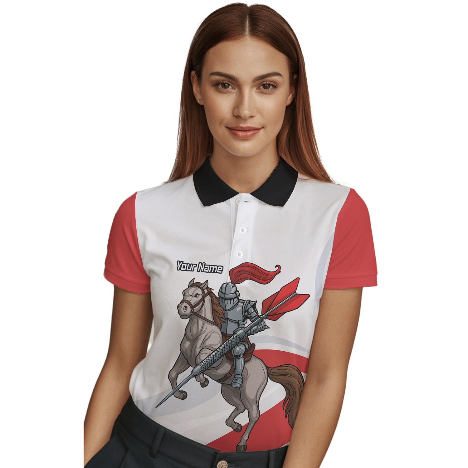 Personalised Medieval Knight Horse Dart Polo Shirt Red White For Men C4048 additional image 3
