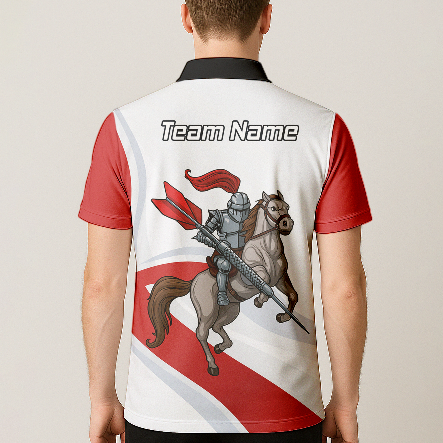 Personalised Medieval Knight Horse Dart Polo Shirt Red White For Men C4048 additional image 5
