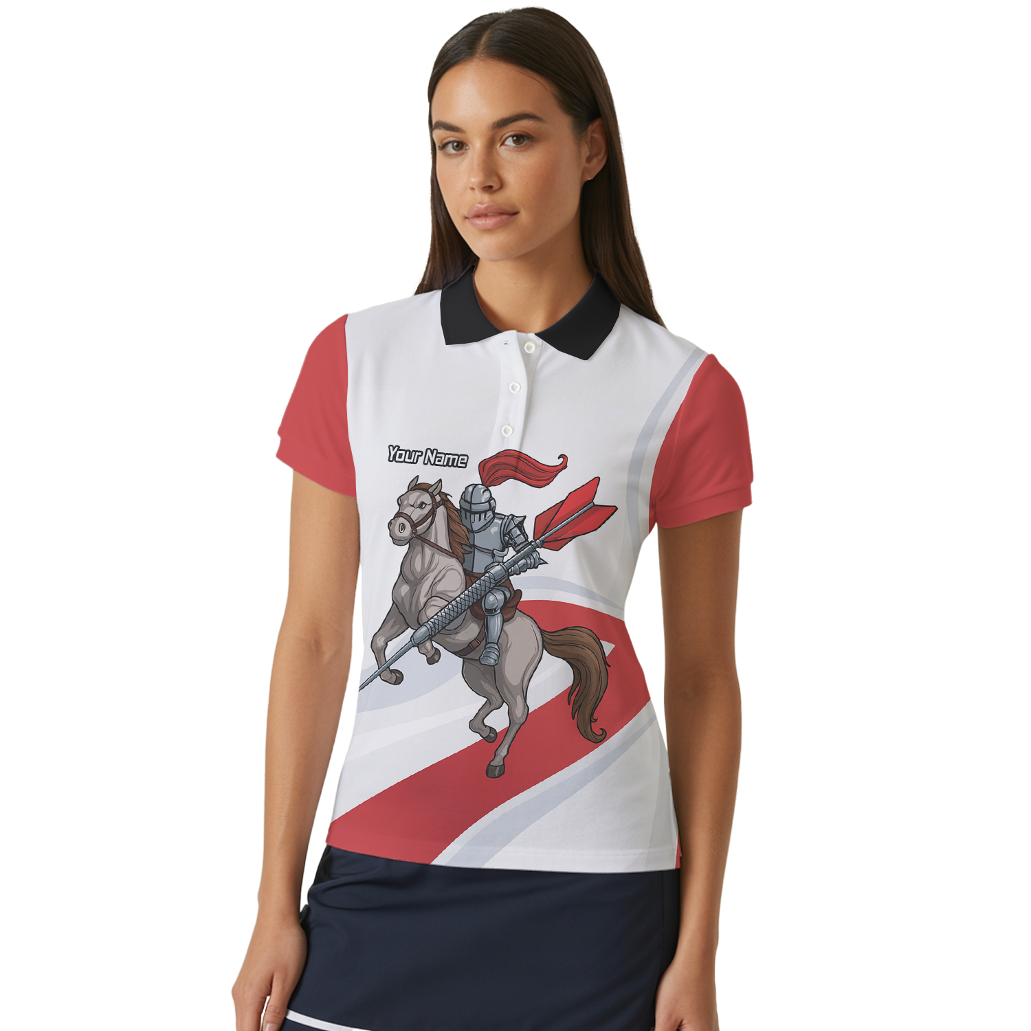 Personalised Medieval Knight Horse Dart Polo Shirt Red White For Men C4048 additional image 4