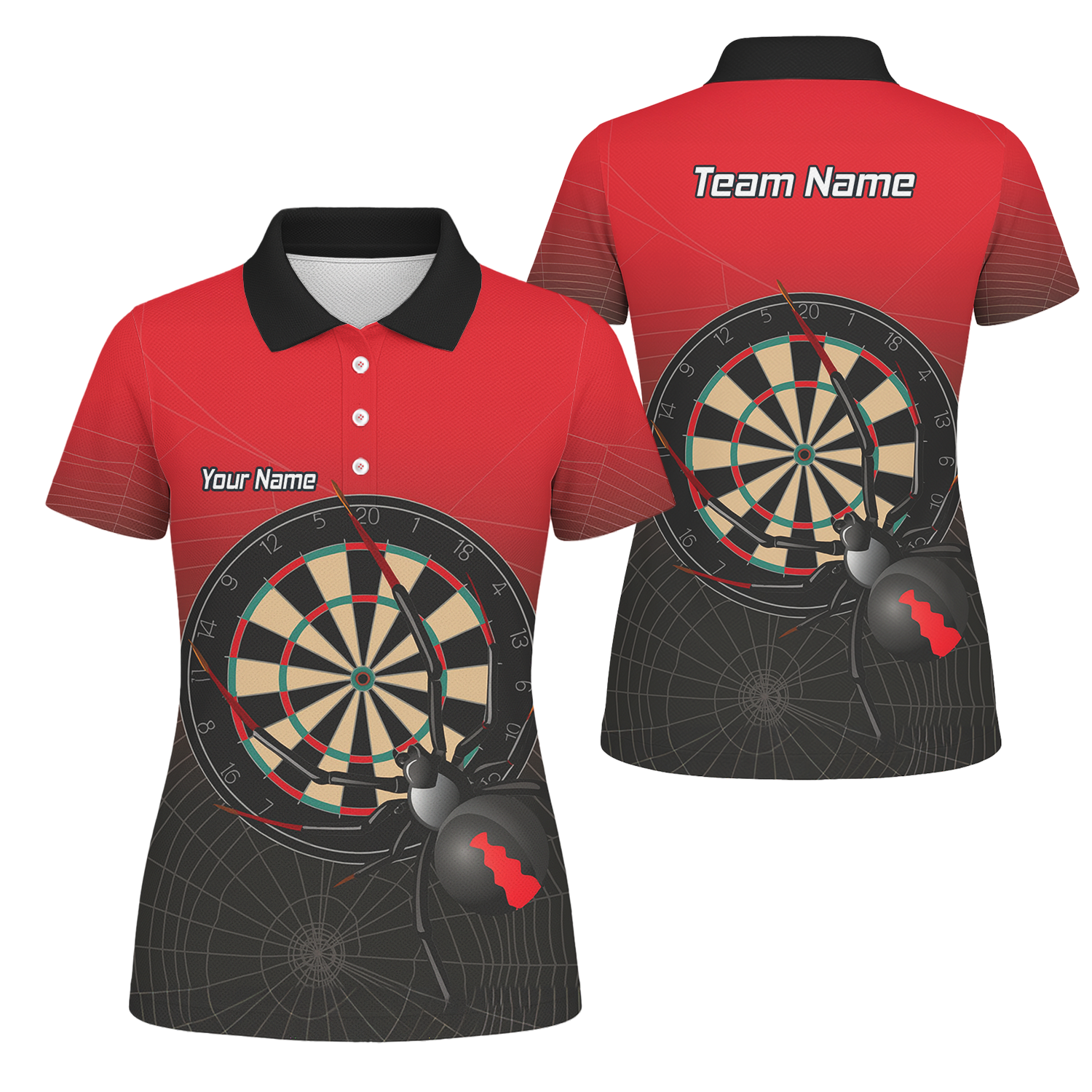 Personalised Black Widow Darts Polo Shirt Red Black For Men F3646 main image - polo No