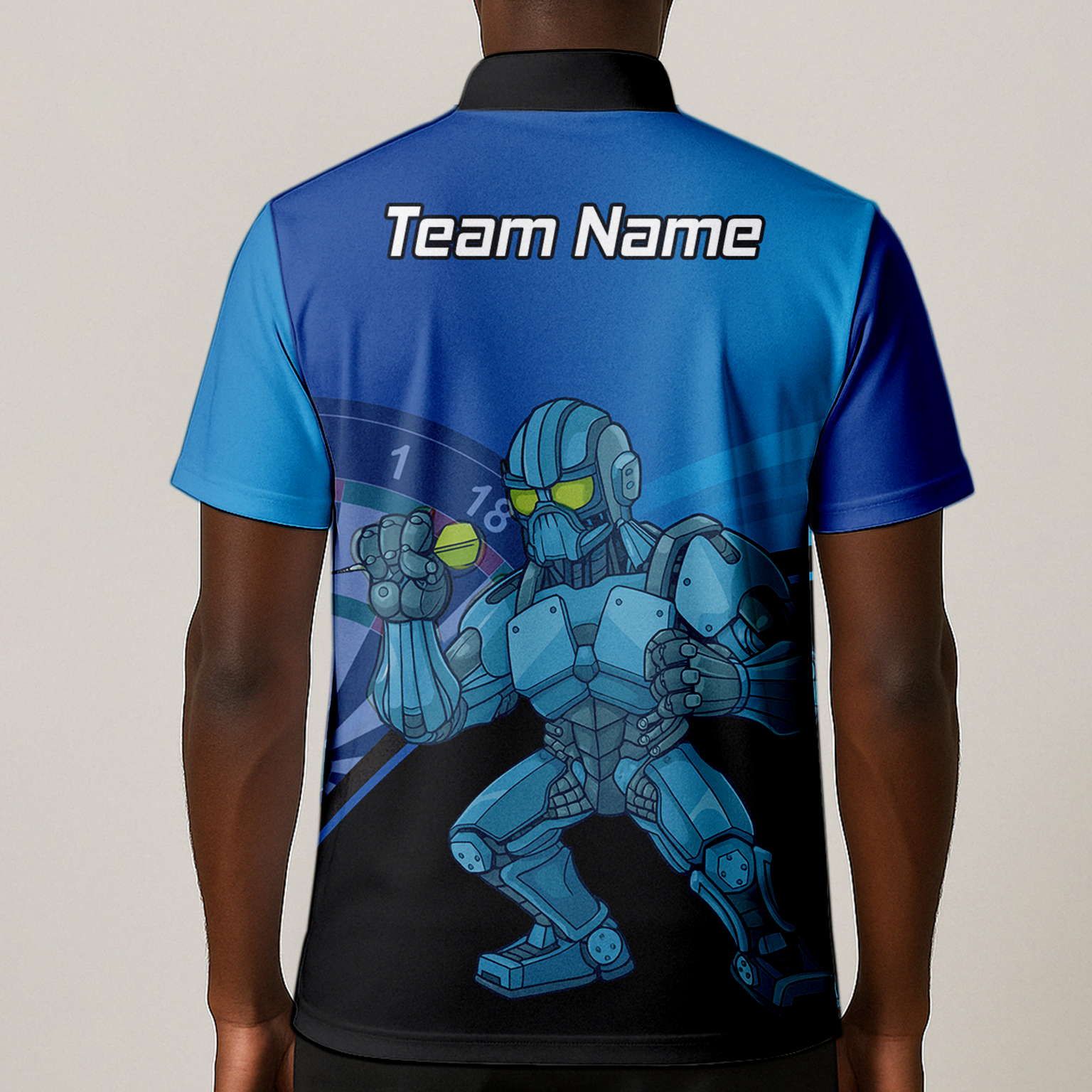 Personalised Robot Mech Dart Polo Shirt Blue Black For Men P6936 additional image 1