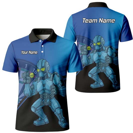Personalised Robot Mech Dart Polo Shirt Blue Black For Men P6936 main image - polo No