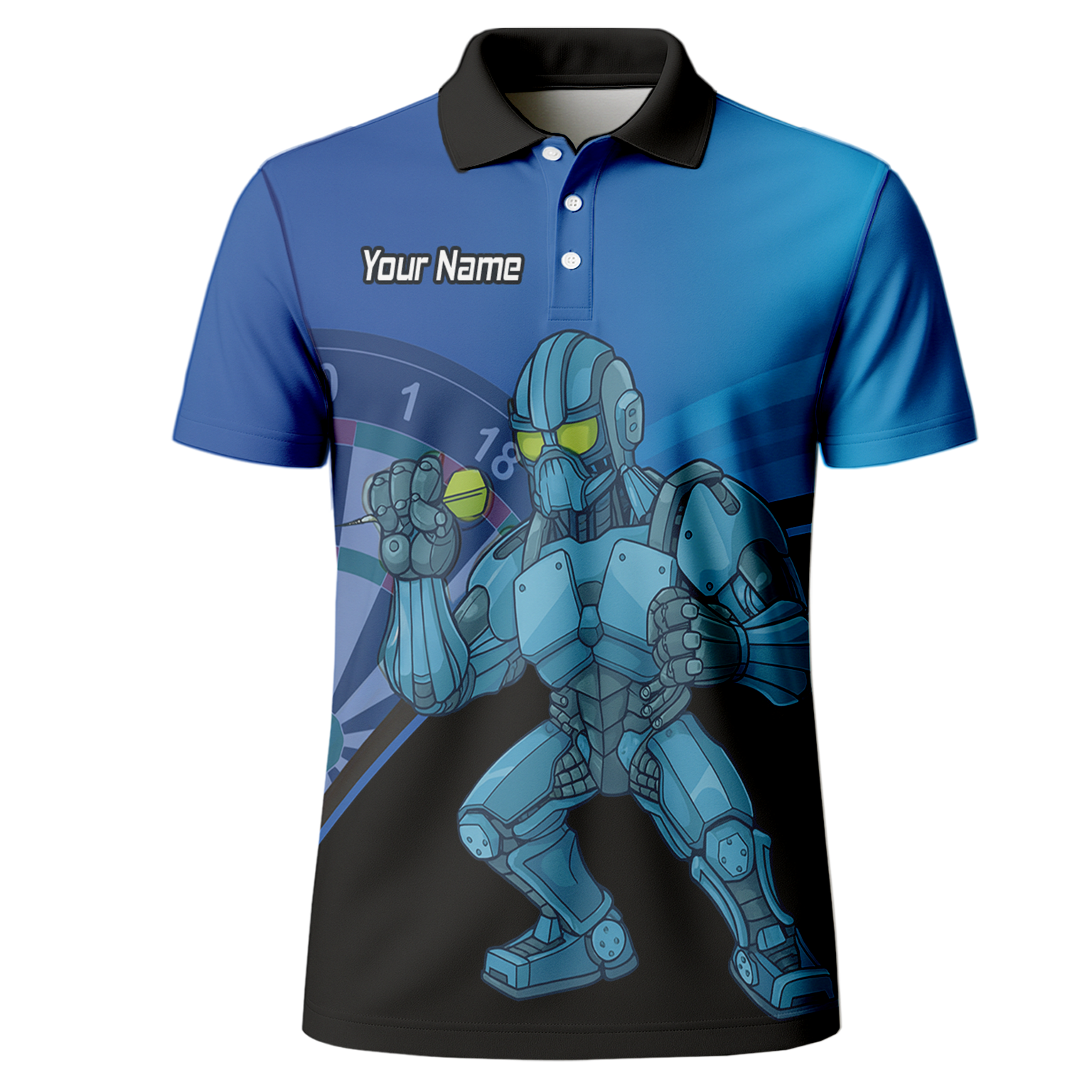 Personalised Robot Mech Dart Polo Shirt Blue Black For Men P6936 additional image 2