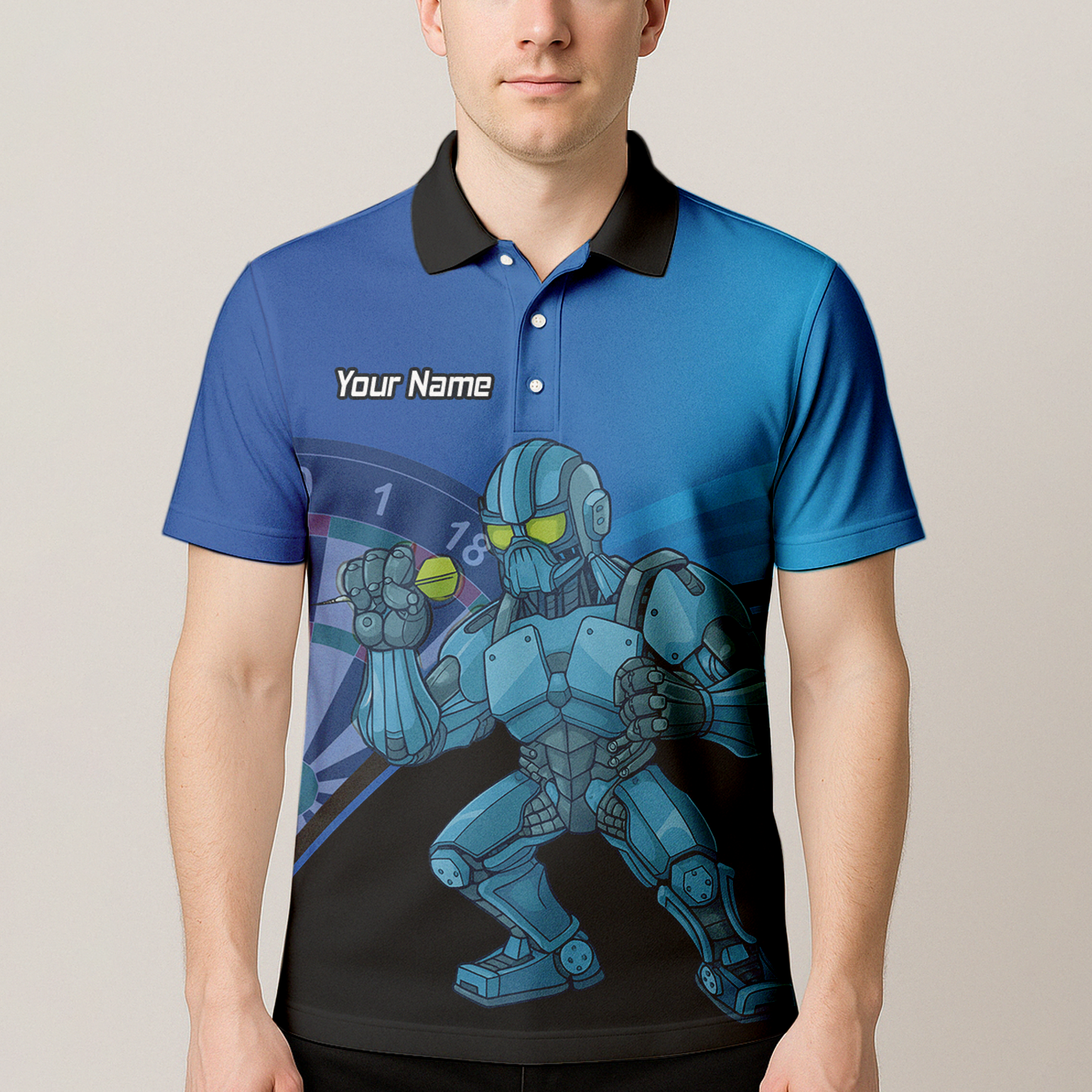 Personalised Robot Mech Dart Polo Shirt Blue Black For Men P6936 additional image 4