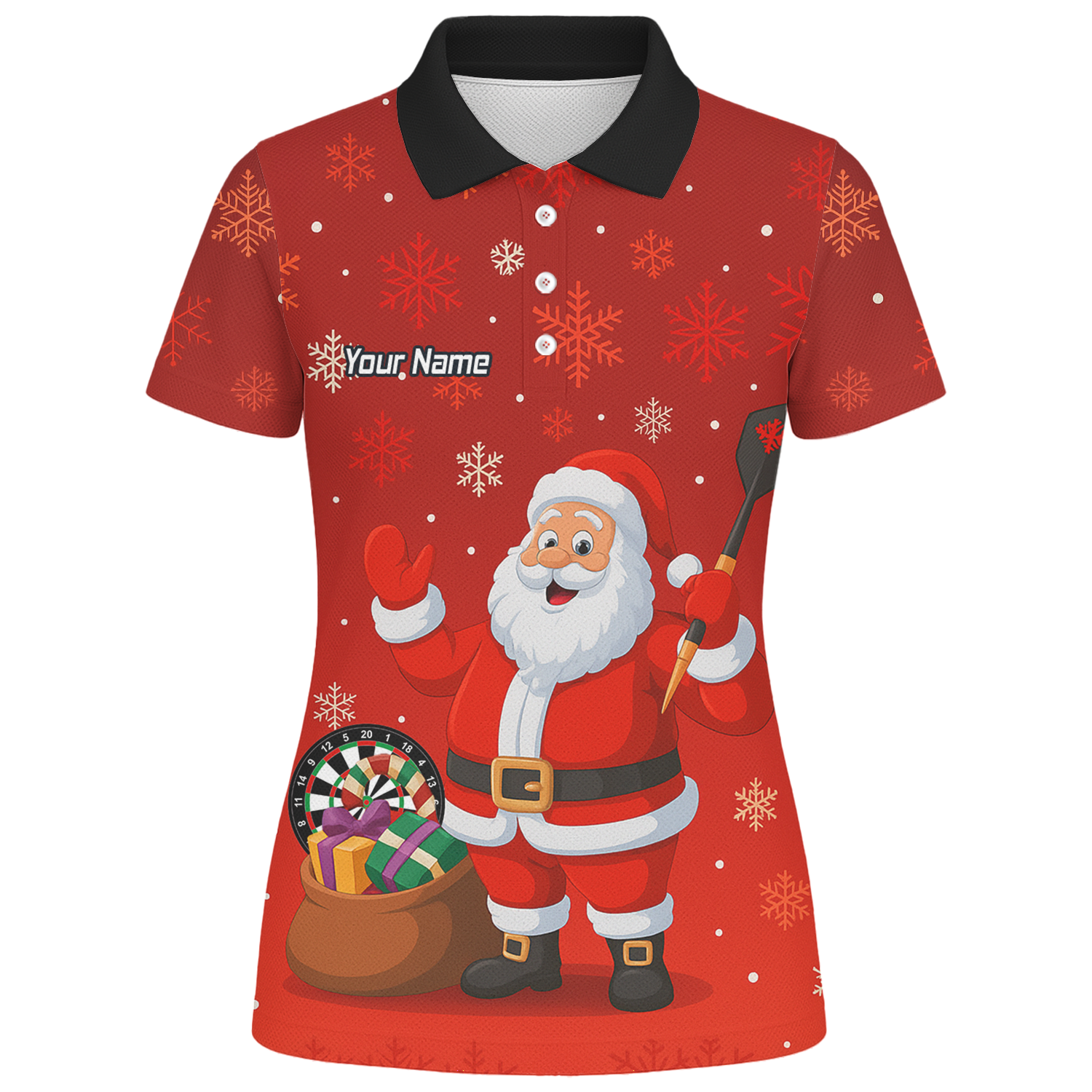 Personalised Santa Claus Christmas Darts Polo Shirt Red Snowflakes For Men X7938 additional image 1